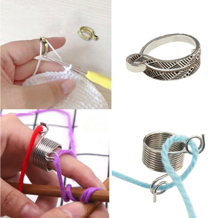 ปลอกสวมอุปกรณ์เย็บผ้าแหวนทำมือถักสวมนิ้วคู่มือปลอกนิ้วเครื่องมือห่วงโครเชต์