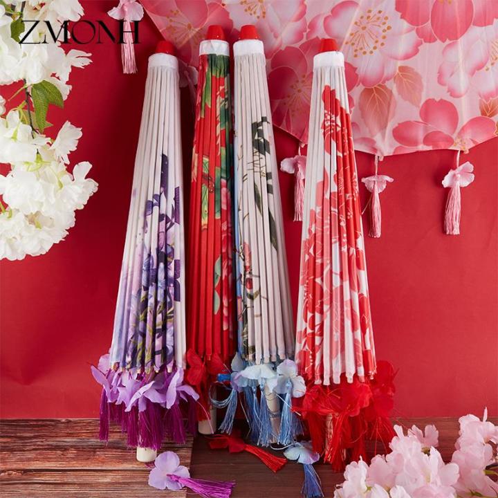 ดอกเชอร์รี่ญี่ปุ่นบานมีพู่ร่มกันแดดกันฝนทานลมร่มกระดาษซับน้ำมันสไตล์จีนร่มผู้หญิง82ซม