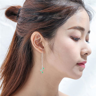 หูลวดสีเขียวสดใบเกาหลี Hypoallergenic สีเงินอารมณ์บุคลิกภาพแฟชั่นต่างหูหญิง SEA062