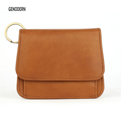 GENODERN RFID Genuine Leather Women Mini Wallet with Keychain Cowhide Coin Purse for Woman Small Lady Purse