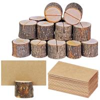 20 Sets Wood Pile Name Place Card Photo Holders Wooden Bark Memo Holder Stump Shape Menu Number Stand Wedding Party Table Decor