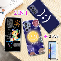 2 IN 1เคส Samsung Galaxy A53 5G เคสซิลิโคนอ่อนการ์ตูนรูปแบบที่ได้วาดไว้แบบบาง5G สำหรับ Samsung Galaxy A53 5G พร้อมหน้าจอเซรามิกกระจกแบบเทมเปอร์โค้ง