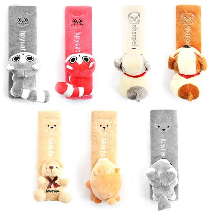 car-seat-belt-cover-cute-cat-dog-doll-plush-shoulder-harness-cushion-cartoon-seatbelt-shoulder-protector-auto-neck-support-pad-adhesives-tape