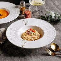 Nordic white ceramic pasta dish flying saucer dish straw plate means plate western-style restaurant commercial soup plate