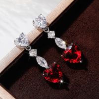 [COD] Cao Shi and high-end new emerald zircon peach heart earrings inlaid with sea blue for women