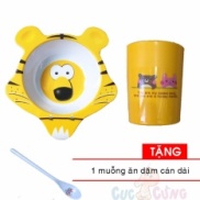 Bộ chén ăn hình cọp + ly uống nước in hình Tặng 1 muỗng cán dài cho bé