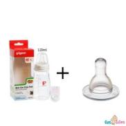 Combo Bình sữa Pigeon thủy tinh 120ml cổ chuẩn phiên bản mới + 1 ty binh