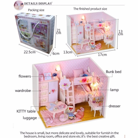 Hcmmô hình nhà gỗ diy có đèn - pink girl - ảnh sản phẩm 2