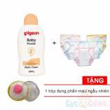 Phấn thơm Pigeon cho bé 200g + 5 cái tã vải dán trắng viền màu size 1 Tặng