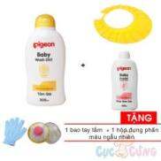 Sữa tắm gội Pigeon hoa hướng dương 200ml + Phấn rôm Pigeon 200gr + 1 nón