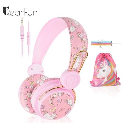 ZZOOI Kids Wired Headphones Cute Unicorn Earphones For Girls With Mic 3.5mm Over ear Headset 85db Noise Cancelling Music Helmet Gift