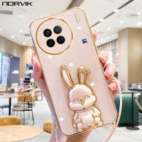 NORVIK เคสมือถือชุบโลหะหรูหราสีชมพูพร้อมที่ยึดหูกระต่าย,สายคล้องสำหรับ Vivo V29 Y78 Y27 Y36 Y02T V27 V27e X90 IQOO Z7 Z7x 11 Y02 Y22 Y15S Y16 V25 V25e Y35 V23 Y76 X70 Y22S Y33S โปร n1-2ปกปลอกอ่อน4G 5G