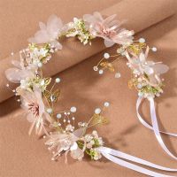 【YF】 New High Quality Spring Bohemian Pearl Crowns Beach Hawaii Floral Garland Romantic Faux Rose Wedding Wreaths Flower Headband