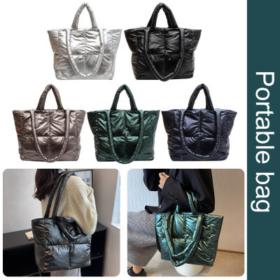 【Ready Stock】🚚Autumn Winter Ladies Space Bag Fashion Cotton-padded Shoulder Bags Large Capacity Women Check for Girls Shopping