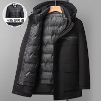 [COD] face down jacket mens thickened mid-length detachable liner middle-aged warm dad winter hooded