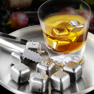 304 Stainless Steel Metal Ice Stones with Silicone Head Clips Whiskey Ice Stones Drinks Cooler Cubes Beer Rocks for Bar or Home Party Wine Tools