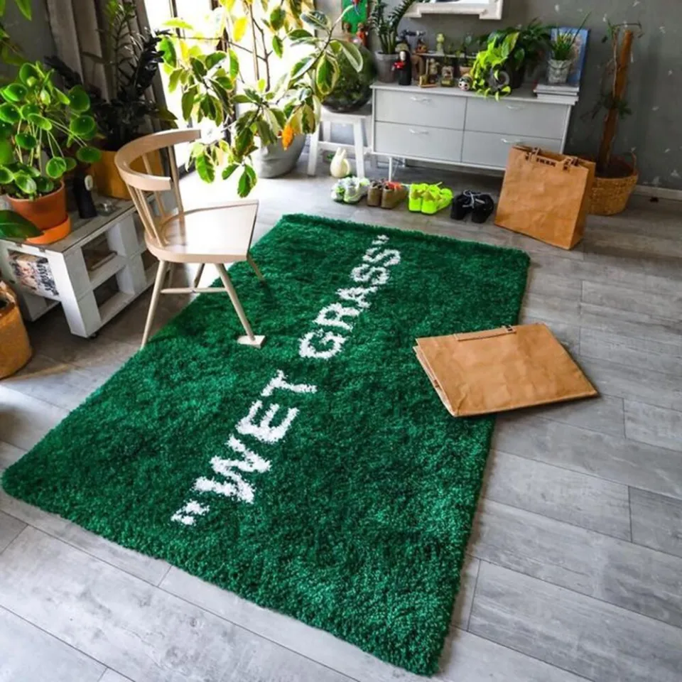 Wet Grass Area Rug, Living Room Decor Carpet, Bedroom Bedside Bay