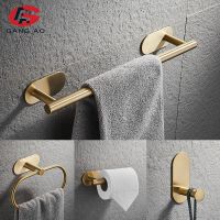 【jw】❇❁  Escovado Ouro Conjunto De Hardware Do Banheiro Suporte Papel Toalheiro Robe Hook Barra Toalha Acessórios Banho Aço Inoxidável