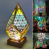 Lamp Wooden Bohemian Light Romantic Star Floor Lamp Colorful 3D Projection Hollow Lamp Art Crafts Gifts Home Party