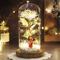 【cw】Beauty and the Beast Artificial Flower Wedding Decor Gift 24K Gold Foil Eternal Rose In Glass Dome Birthday Gift for Mom and Dad ！