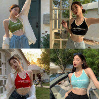 Hot Girl Lace-up Letter Print Short Small Sling Summer New Design Sense Slim Fit Sexy Halter Vest Top