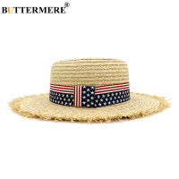 BUTTERMERE Raffia Sun Hats for Women Five Star Ladies Beach Summer Hats Female Male Fedora Vintage Wide Brim Hat