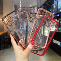 เคส TPU หลังใสขอบสีกันกล้อง For Case iP 6 6s 6plus 7 8 se2 se3 7plus 8plus  สำหรับ X XS XR Xmaxเคสขอบตรง ใสกันกระแทกนิ่ม