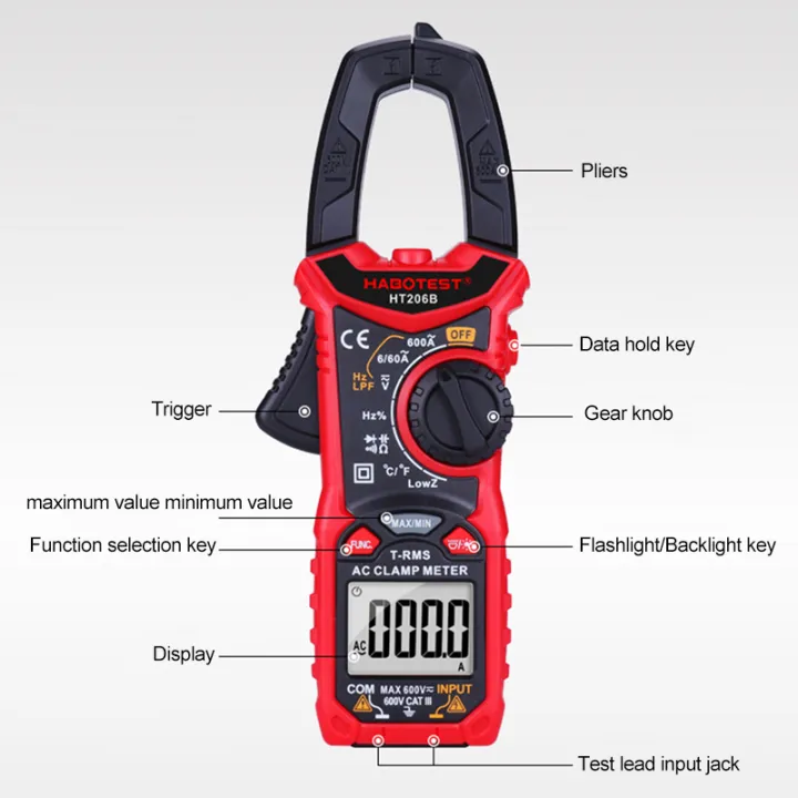 Digital Clamp Meter 600V AC DC Current NCV Multimeter Pinza
