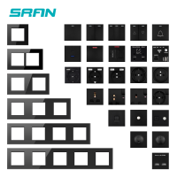 SRAN A6 Series Black Glass Panel Wall Switch EU French Power Socket USB Type-C RJ45 Module DIY,Suitable for 86 square es