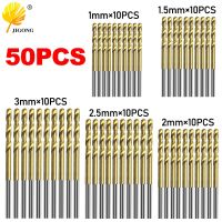 Hot Selling 50Pcs Titanium Coated Drill Bits HSS High Speed Steel Drill Bits Set Tool High Quality Power Tools 1/1.5/2/2.5/3mm Drills Drivers