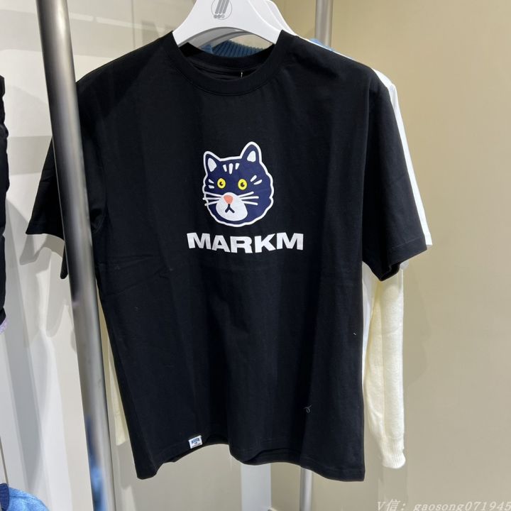 markm-เสื้อยืด-แขนสั้น-พิมพ์ลายแมวโมโนแกรม-น่ารัก-สําหรับทุกเพศ