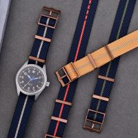 〖Bar watchband〗สายนาฬิกาข้อมือซิงเกิ้ลพาสทอลายแถบคุณภาพสูงสีเงิน/หัวเข็มขัดทองแดงสำหรับ Tudor Black Bay Nylon Strap 20มม. 22มม.