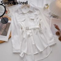 Mid Length Lace Up Chiffon Shirts Elegant Loose Womens Blusas Fashion Design Blouses Casual Long Sleeve Tops Spring New