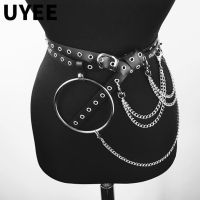 【CC】 UYEE-Multi-Layer Couro Harness espartilho feminino Gothic Cadeia de cintura punk liga metal Rock boate Jeans Sexy vestido