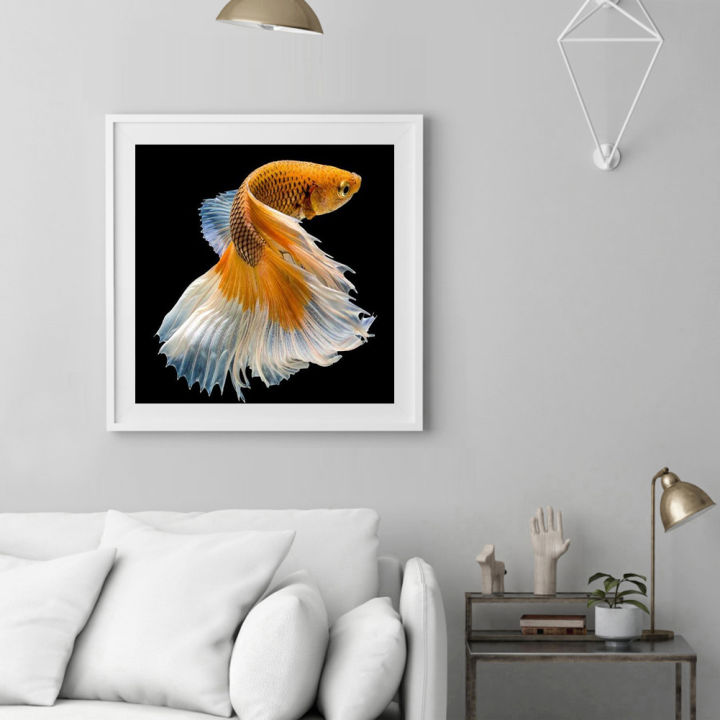 30x30ซม-ภาพวาดเพชรปลาทองปลาเจาะรูปโดยรอบภาพวาดเพชรdiyโมเสคชุดตกแต่งบ้าน