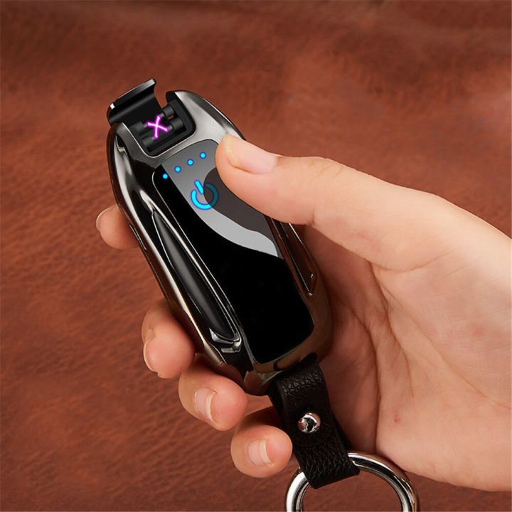 zzooi-car-shape-keychain-lighter-windproof-plasma-dual-arc-electronic-usb-portable-charging-lighter-creative-roadster-men-smoking-gift