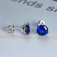 Luxury Female 678mm Natural Blue Sapphire Stone Earrings Real 925 Sterling Silver Earrings For Women Small Screw Stud Earrings