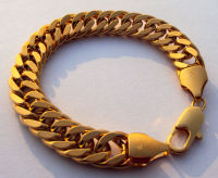 Heavy MENS 24 K YELLOW SOLID GOLD FINISH THICK MIAMI CUBAN HAND CHAIN CELET