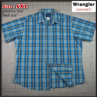 Wrangler®แท้ อกจริง 56 ไซส์ 5XL เสื้อเชิ้ตผู้ชาย แรงเลอร์ สีฟ้า แขนสั้น เนื้อผ้าดีสวยๆ