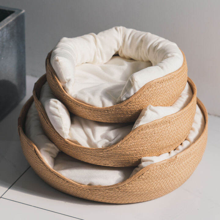 s-bed-sofa-bamboo-weaving-four-season-cozy-nest-baskets-waterproof-removable-cushion-cat-mat-kennel-dog-beds-accessories