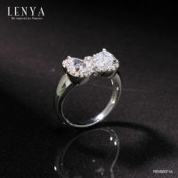 Lenya Jewelry แหวนเพชร DiamondLike รูปหัวใจ เม็ดใหญ่ 6 มิล 2 เม็ด ตัวเรือนเงินแท้ชุบโรเดียม