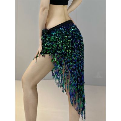 ▪卐 Belly Dance Practice Clothes Waist Chain Hip Scarf Womens Sequin Tassel Skirts Dance Performance Clothing Accessories Hip Scarf