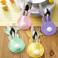 4 ชิ้น Easter Bunny Felt ผู้ถือช้อนส้อมกระเป๋า Happy Easter ตกแต่งสำหรับ Home Tableware อุปกรณ์เสริมกระต่ายช้อนส้อมกระเป๋าตาราง - Cailine