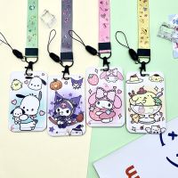 Original Sanrio Card Holder Hello Kitty Kulomi Melody Cute Cartoons Figure PVC Card Cover Student Campus Lanyard ID Hanging Neck Card Holders