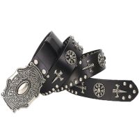 3.8CM Real Genuine Leather Vintage Metal Skull Punk Men Jeans Belt Stud Cowboy Strap Cinturon Ceinture Homme Riem Belts