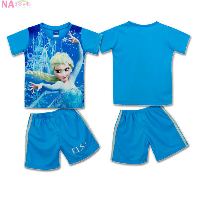 Disney ชุดเซตเด็ก ชุดเสื้อกางเกงสปอร์ต ชุดเด็กผู้หญิง ลายการ์ตูน Frozen โฟรเซ่น จาก NADreams สีฟ้าเข้ม