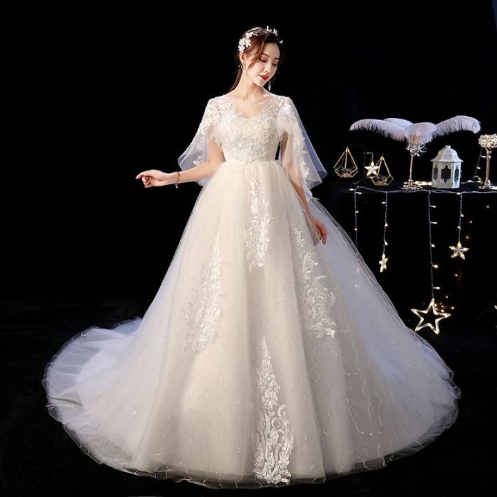 ชุดแต่งงานเอวสูงชุดเจ้าสาวเกาหลีสำหรับสตรีมีครรภ์ไหล่เดียว-qs1106ใหญ่