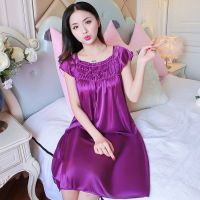 Uniqlo High quality new 2022 new sexy ultra-thin transparent womens pajamas summer nightdress ice silk cool and pure and desire dress large size original