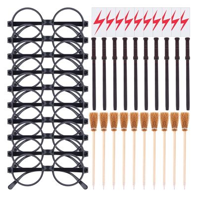 40Pcs/Set Wand Pencils Tattoo Stickers Broom and Glasses Wizard Party Favors Wizard Wands Theme Party Supplies