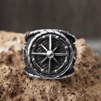 Cool Big Viking Compass Ring For Mens Nordic Street Style Stainless Steel Biker Anchor Ring Retro Sailor Amulet Viking Jewelry